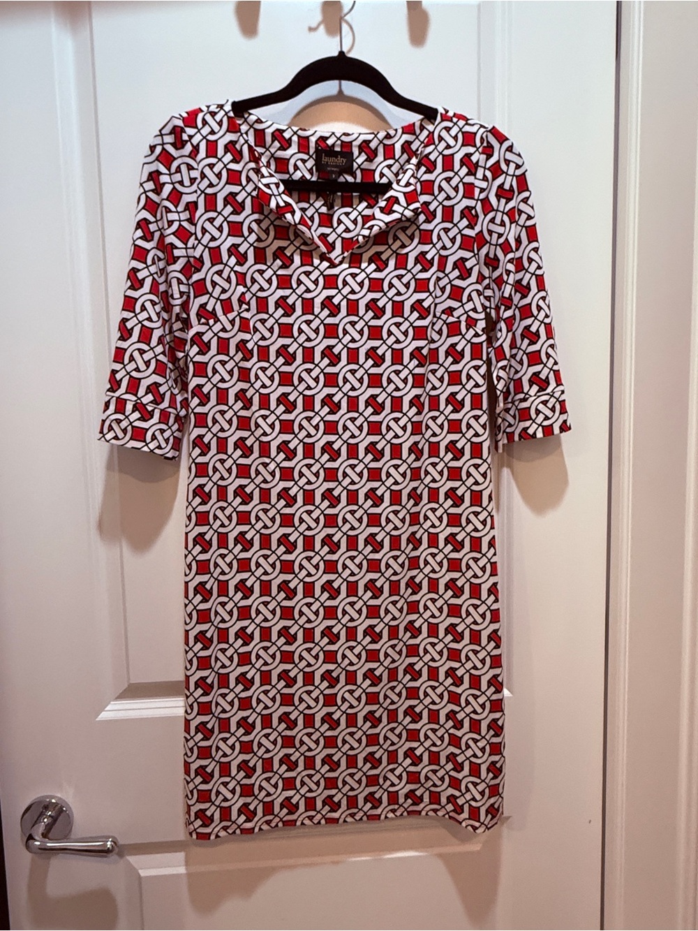 Laundry by Design Red and White Geometric Midi Dress